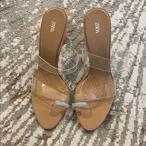 Zara Tan Heels with Clear Straps